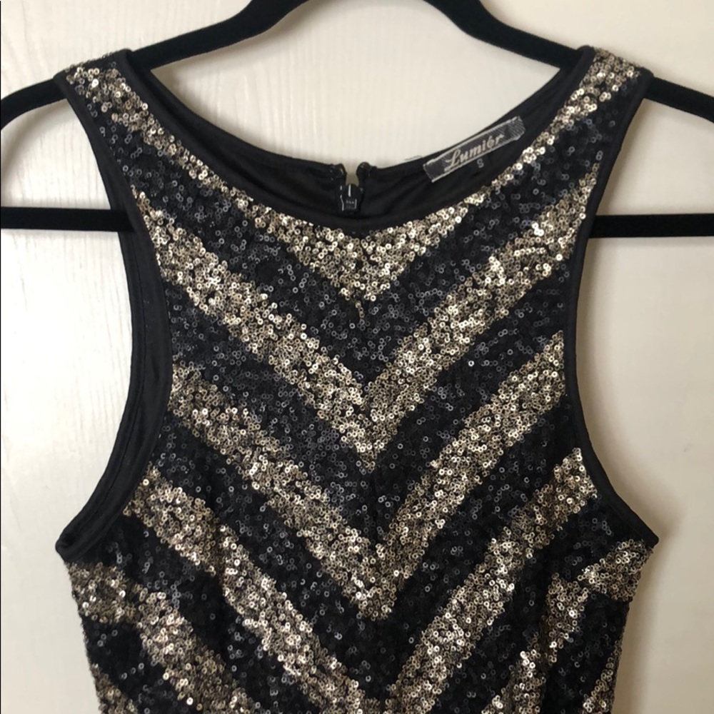 Black and Gold Sequence Mini Dress